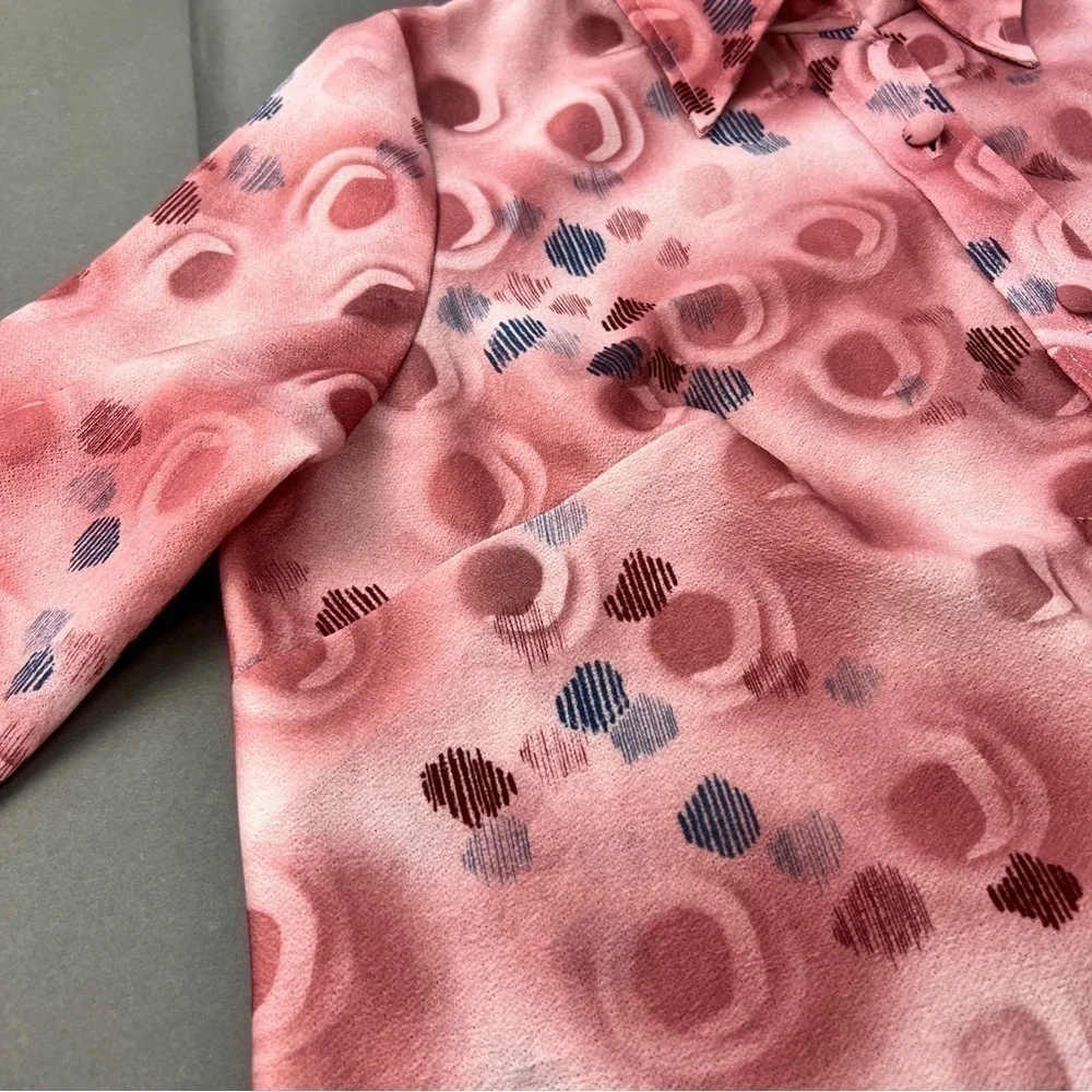 80s VTG Abstract Allover Print Button Up Shirt - Picture 7 of 9